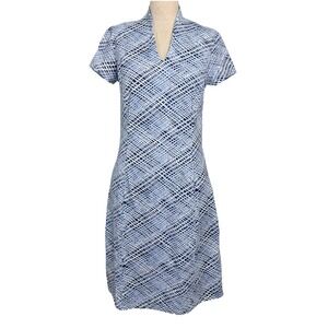 NEW J.McLaughlin Ivana‎ Dress Blue Navy Crosshatch Performance Stretch Sheath S